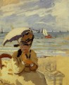 Camille Sitting on the Beach at Trouville Claude Monet